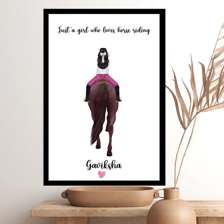 Personalised Horse Riding Girl Wall Art Custom Poster & Gift for Teen Horse Riders