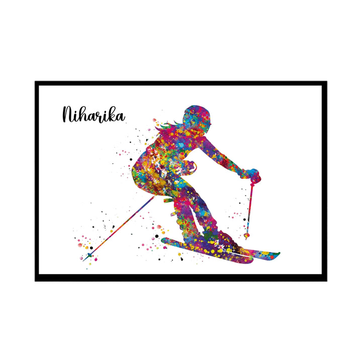 Skiing Watercolour Print – Skier Girl Winter Sports Wall Art for Teen Bedroom or Home Décor