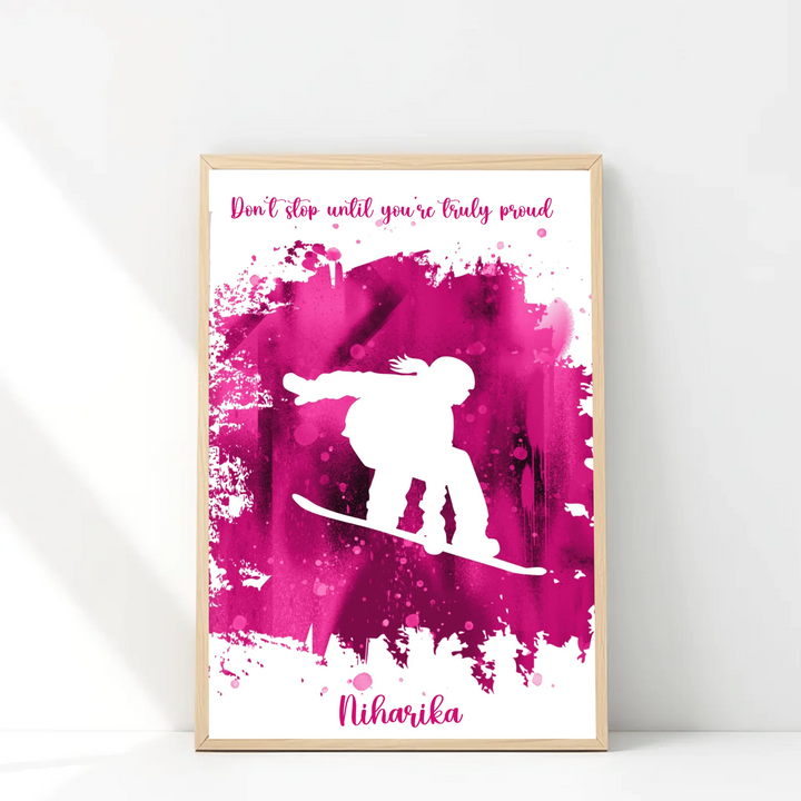 Girls Snowboarding Art Print – Snowboarder Poster & Winter Sports Wall Décor