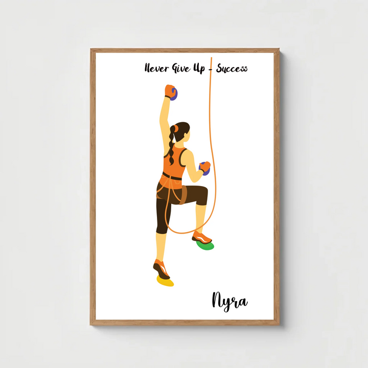 Personalised Rock Climbing Girl Wall Art – Custom Adventure Print for Her