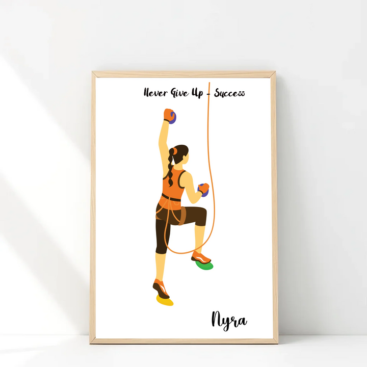 Personalised Rock Climbing Girl Wall Art – Custom Adventure Print for Her