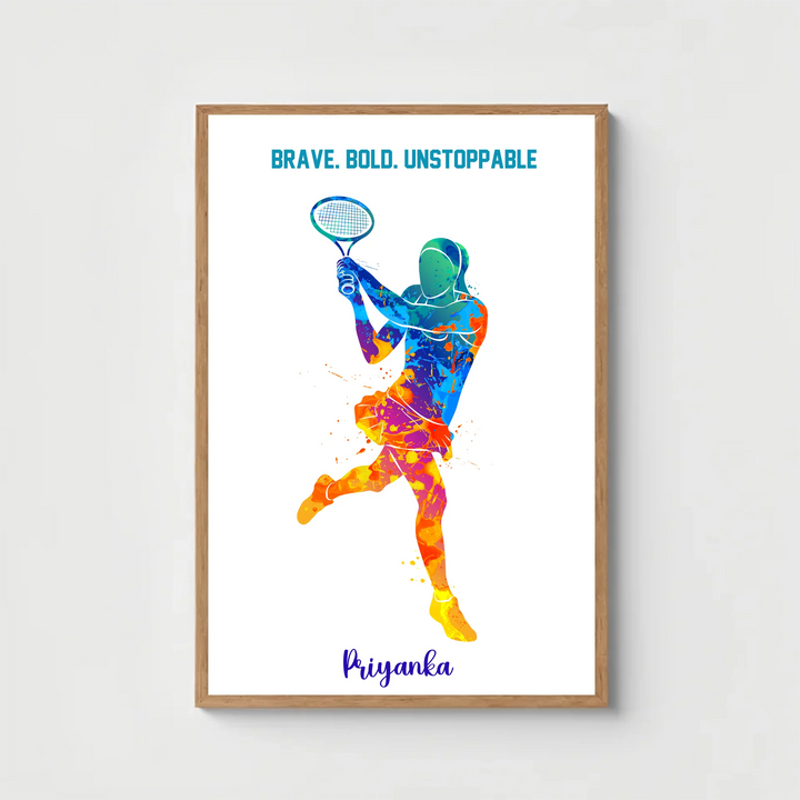 Personalised Badminton Player Wall Art – Custom Name Print for Girls | Watercolour Style