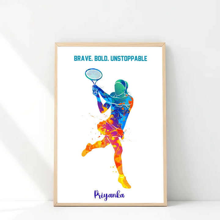 Personalised Badminton Player Wall Art – Custom Name Print for Girls | Watercolour Style