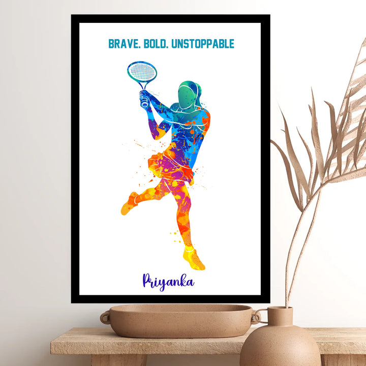 Personalised Badminton Player Wall Art – Custom Name Print for Girls | Watercolour Style