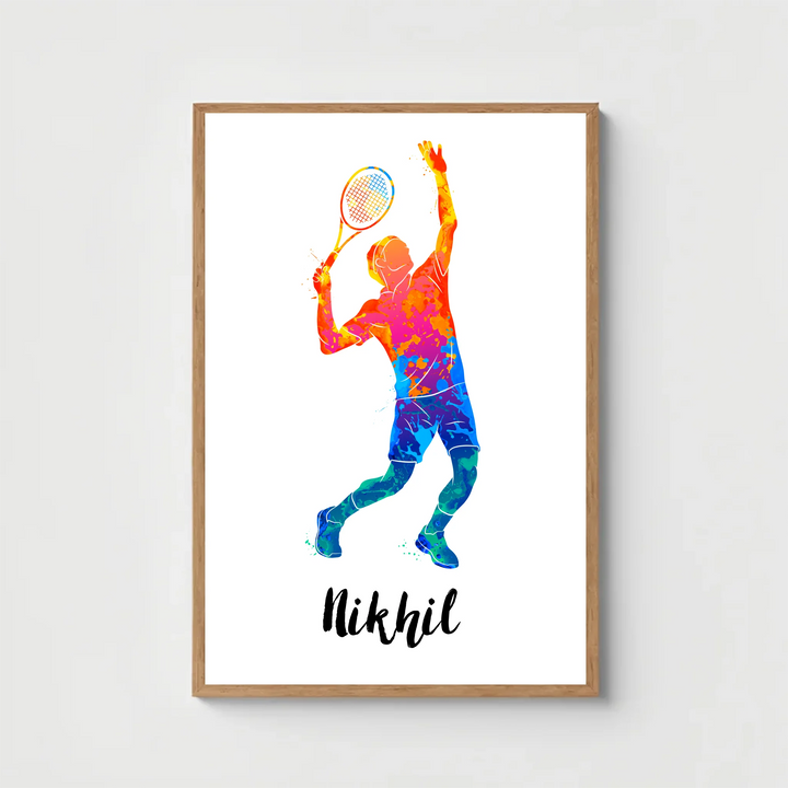 Personalised Badminton Player Wall Art – Custom Name Sports Print | Watercolour Style