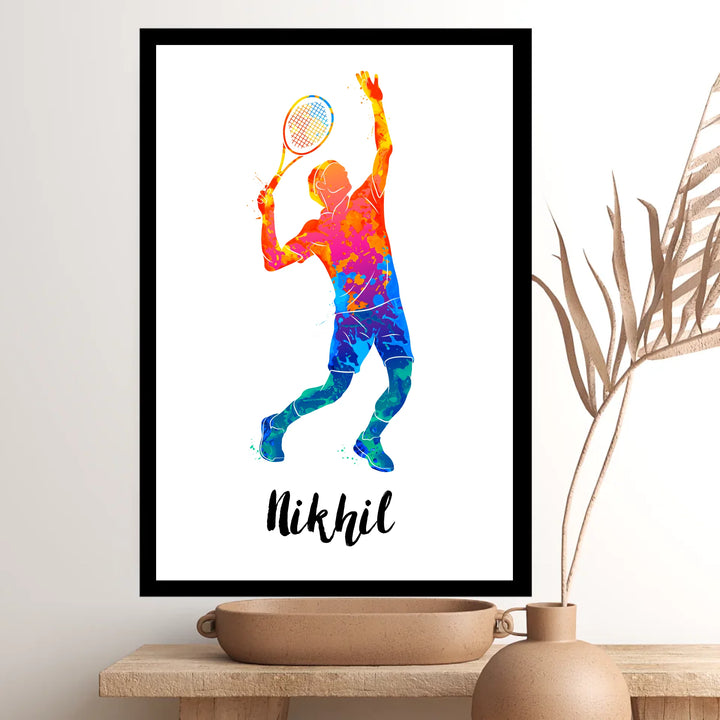 Personalised Badminton Player Wall Art – Custom Name Sports Print | Watercolour Style