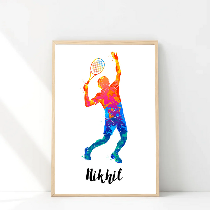 Personalised Badminton Player Wall Art – Custom Name Sports Print | Watercolour Style
