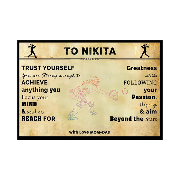 Personalised Motivational Wall Art – Softball Player Girl Custom Print | Empowering Gift