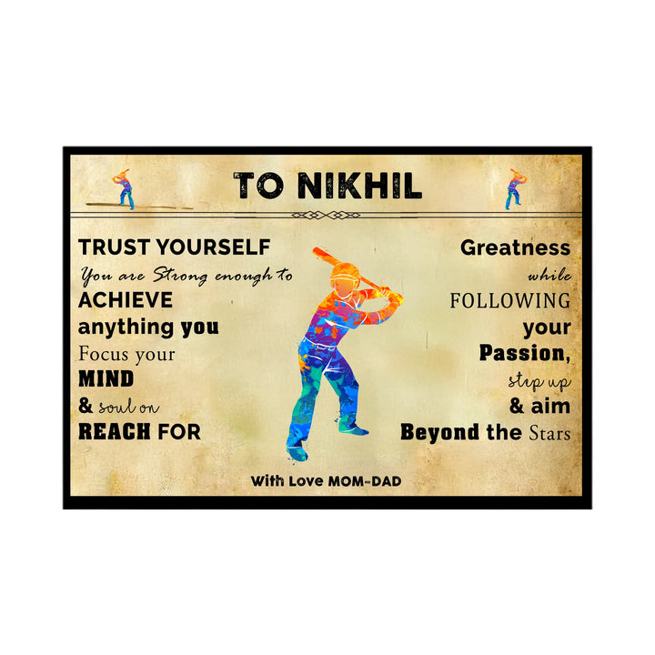 Personalised Motivational Wall Art – Cricket Player Boys Custom Print | Empowering Gift for Him