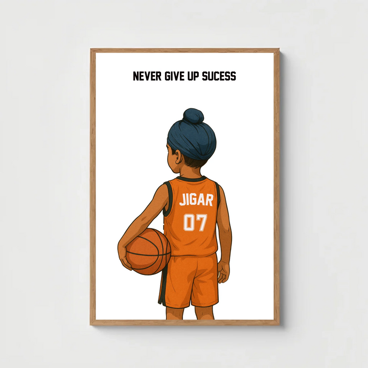 Personalised Basketball Player Wall Art – Sikh Boy Custom Sports Print | Empowering & Unique