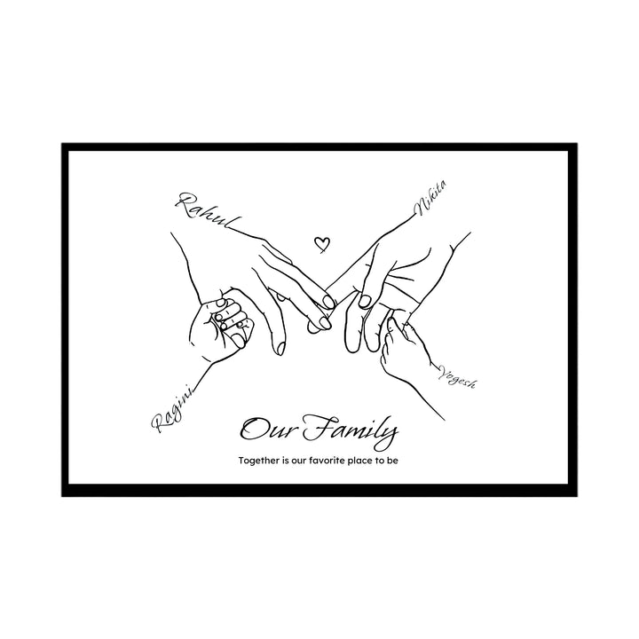 Personalized Family of 4 Line Art Print – Custom Hands Artwork, Perfect Baby Shower Gift for New Parents
