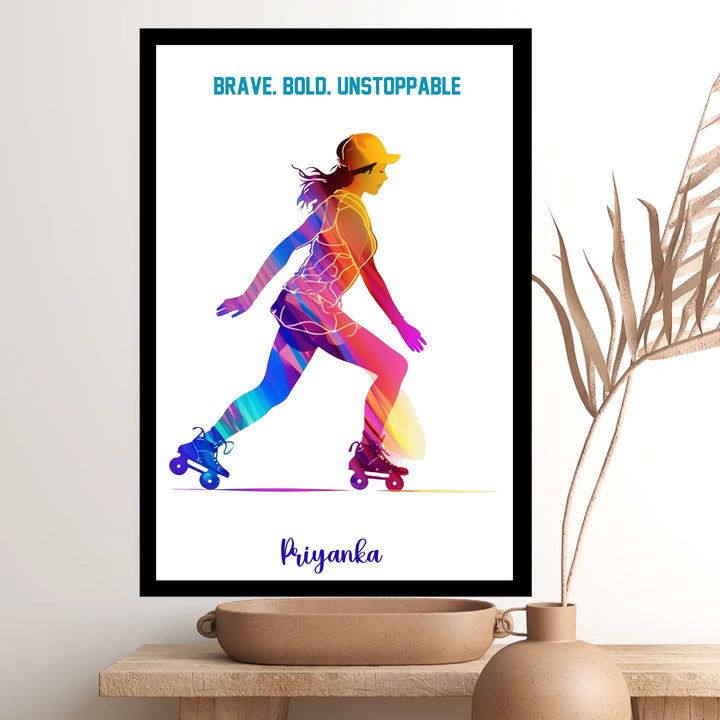 Personalised Wall Art Roller Skating Girl