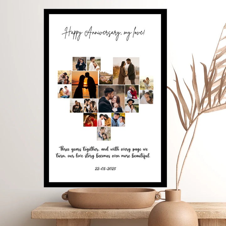 White Heart-Shaped Collage Frame with 18 Customisable Images & Live