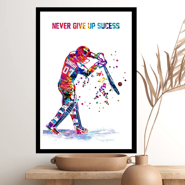 Cricket Batsman Straight Drive Six – Personalised Wall Art