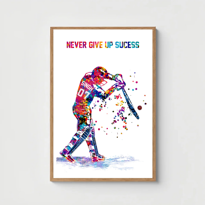 Cricket Batsman Straight Drive Six – Personalised Wall Art