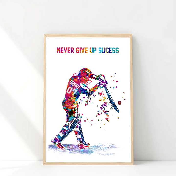 Cricket Batsman Straight Drive Six – Personalised Wall Art