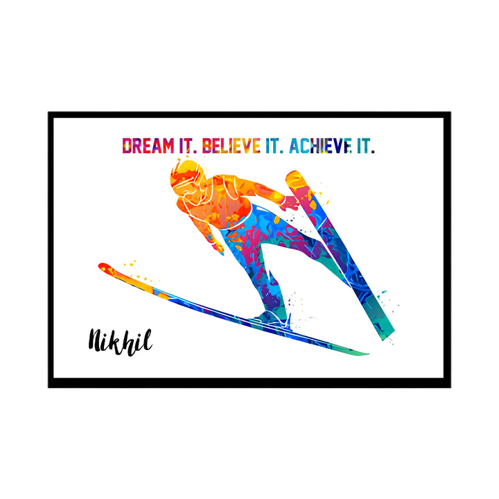 Flying High Ski Jumper Boy – Personalised Wall Art