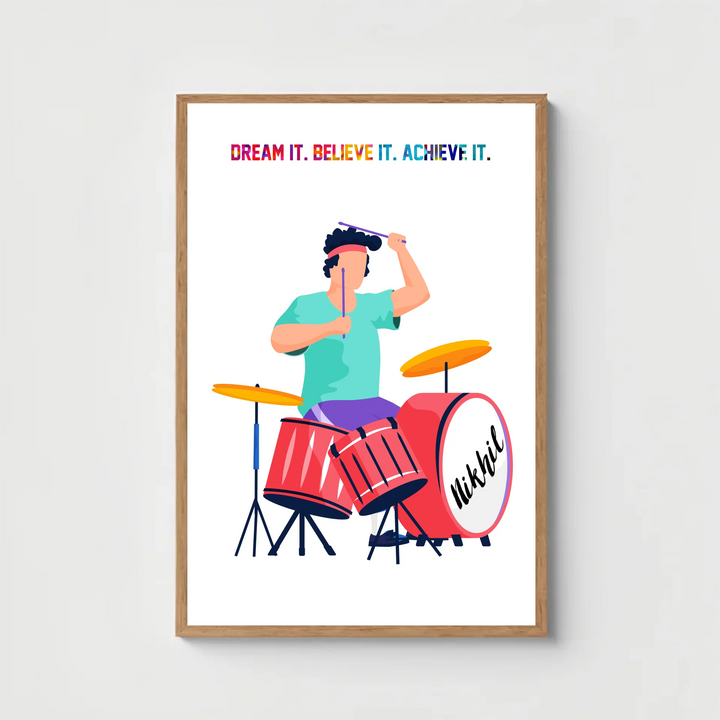 Personalised Percussionist Drummer Boy Wall Art.