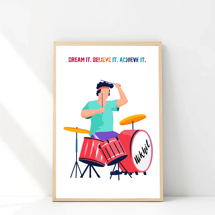 Personalised Percussionist Drummer Boy Wall Art.