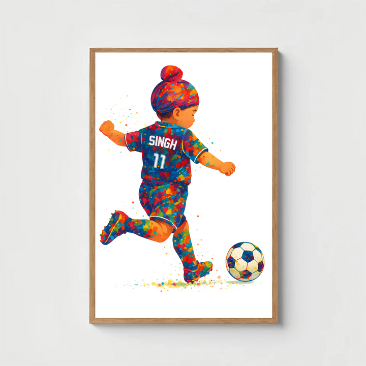 Sikh Footballer Boy – Personalised Wall Art