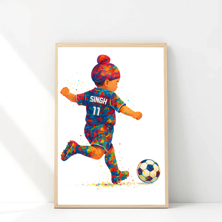 Sikh Footballer Boy – Personalised Wall Art