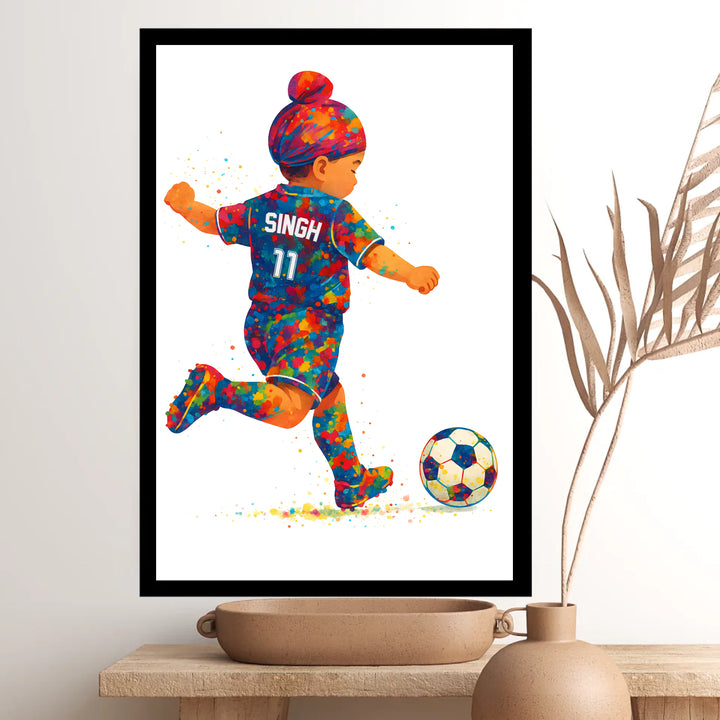 Sikh Footballer Boy – Personalised Wall Art