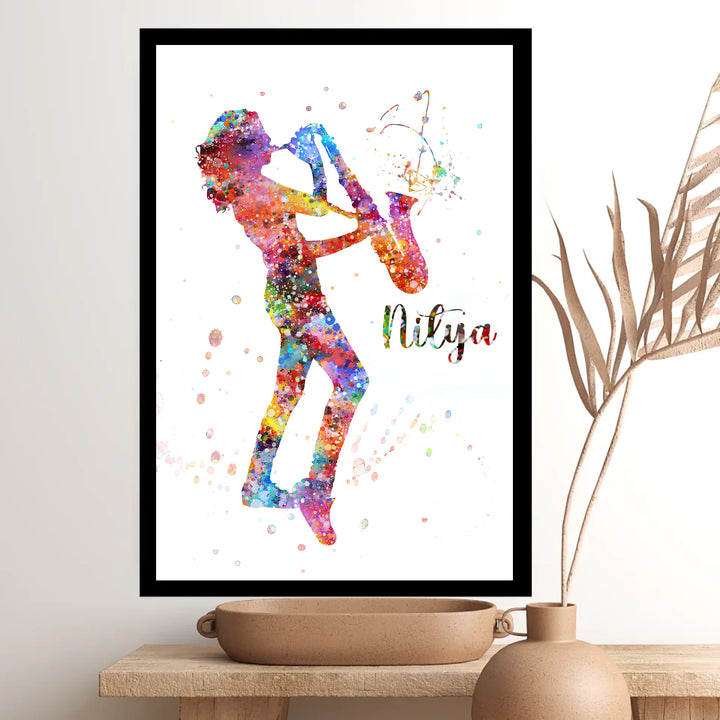 Young Saxophonist Girl – Personalised Wall Art