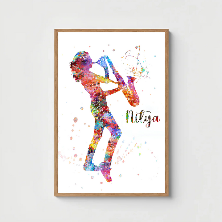 Young Saxophonist Girl – Personalised Wall Art