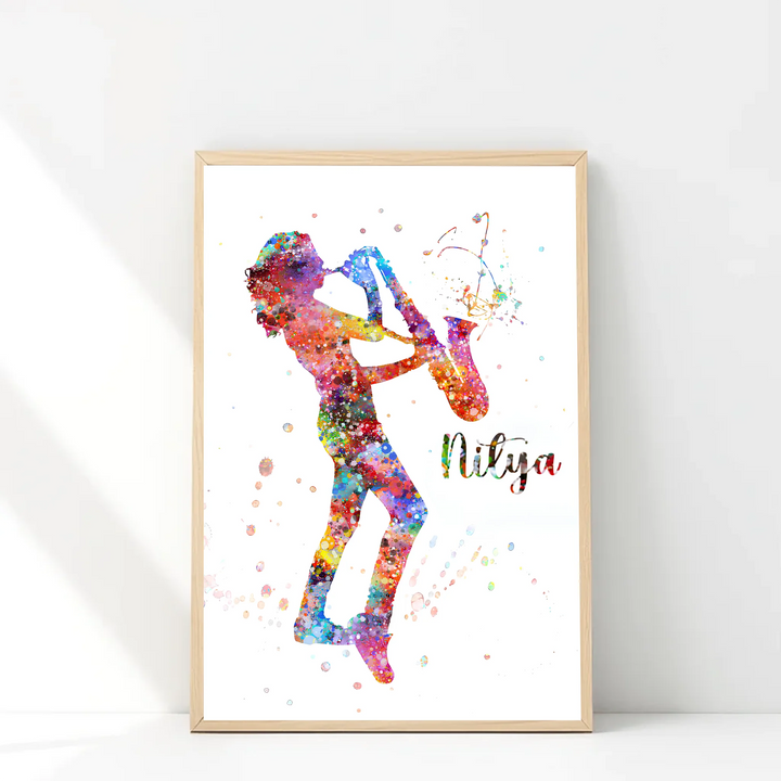 Young Saxophonist Girl – Personalised Wall Art