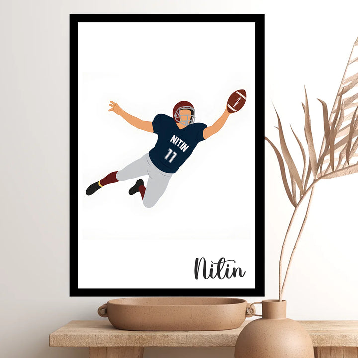 Rugby Player in Catching Pose – Personalised Wall Art