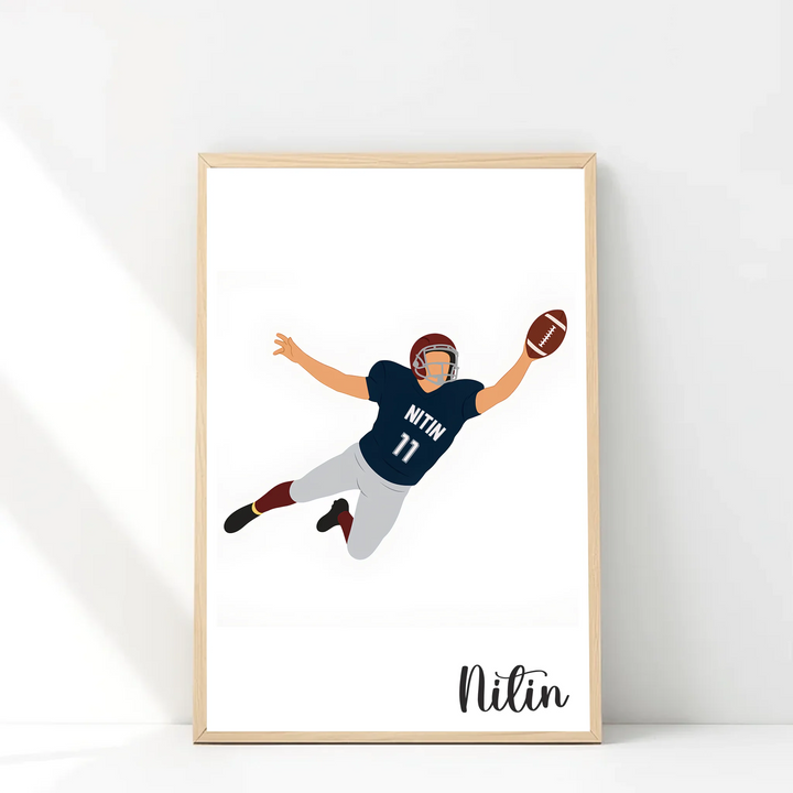 Rugby Player in Catching Pose – Personalised Wall Art