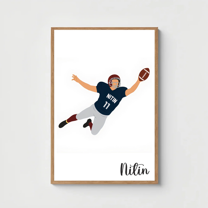 Rugby Player in Catching Pose – Personalised Wall Art