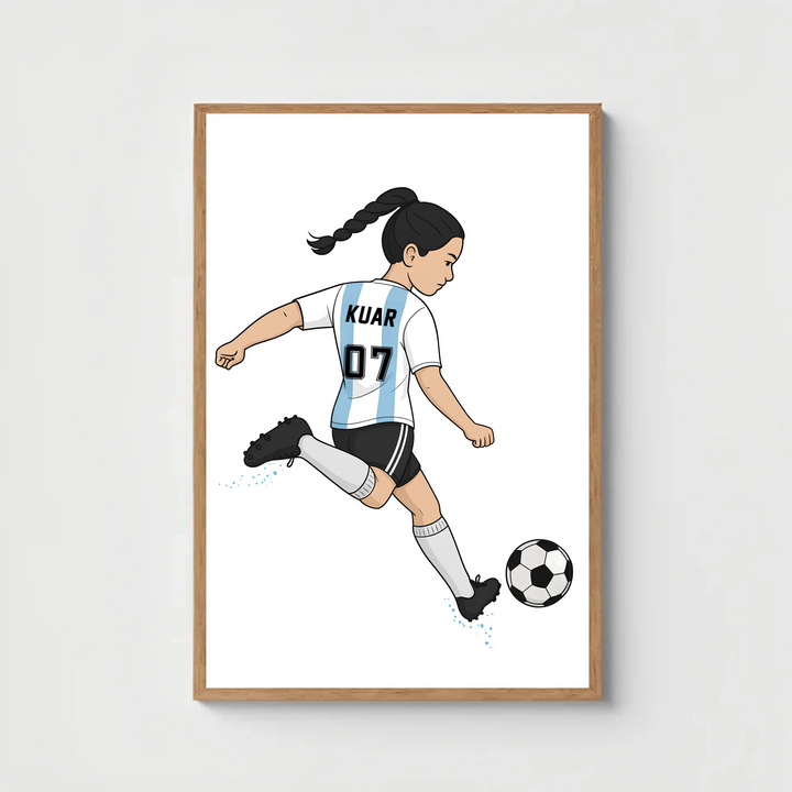 Football Player Girl Free Kick – Personalised Wall Art