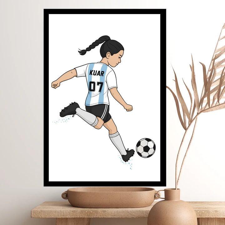 Football Player Girl Free Kick – Personalised Wall Art