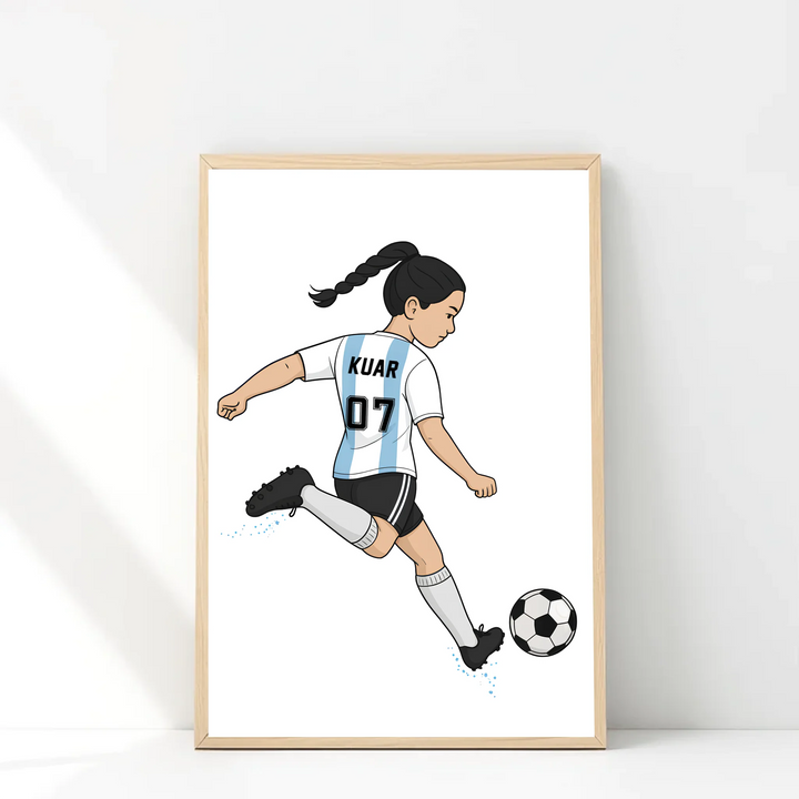Football Player Girl Free Kick – Personalised Wall Art