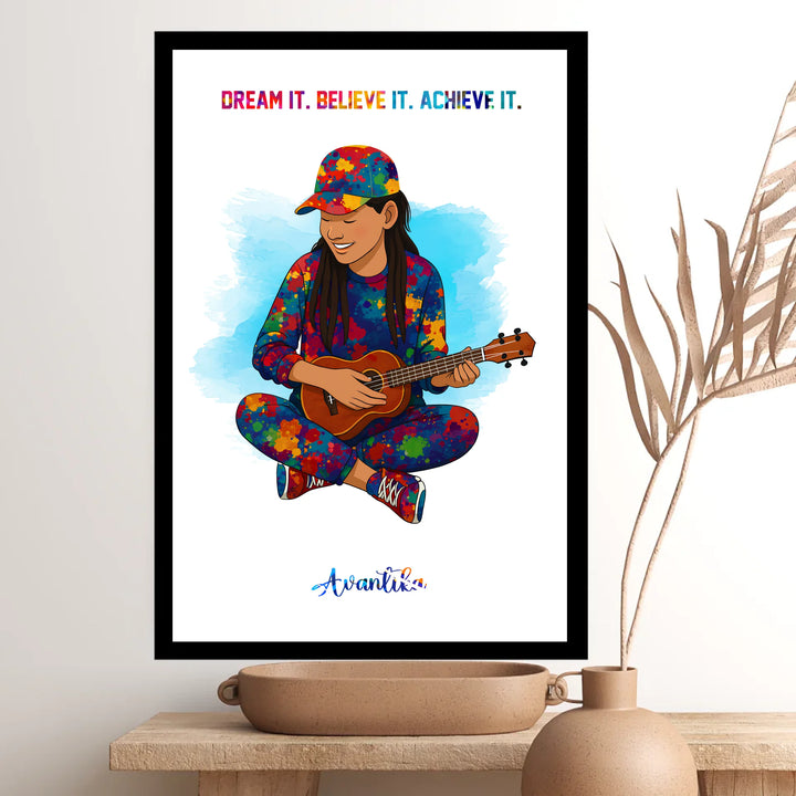 Young Ukulele Musician Girl – Personalised Wall Art