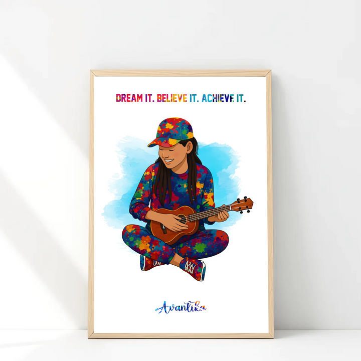 Young Ukulele Musician Girl – Personalised Wall Art