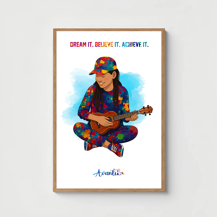 Young Ukulele Musician Girl – Personalised Wall Art