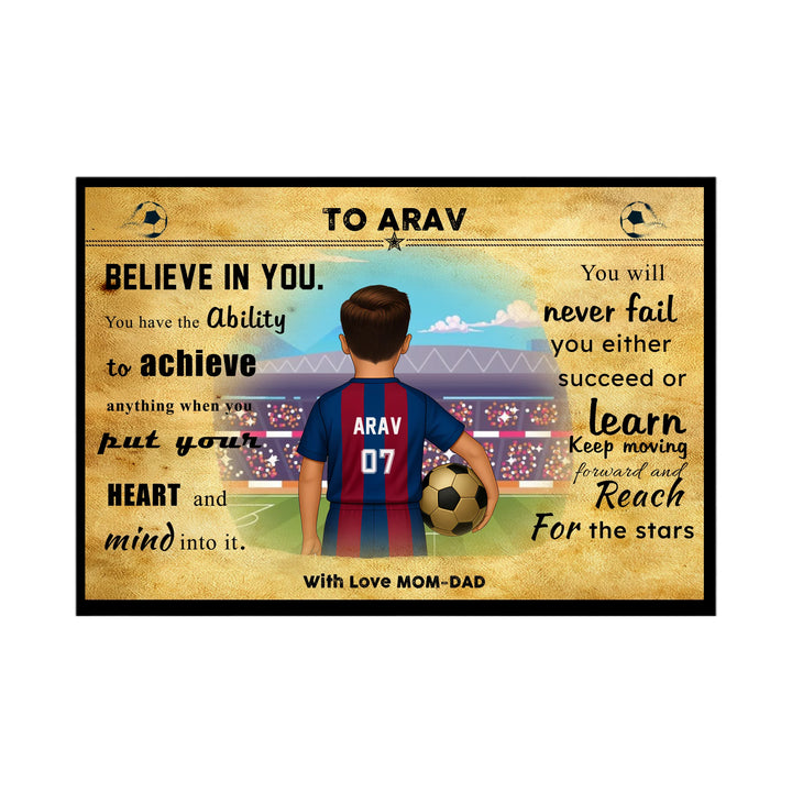 Football Player Boy – Personalised Motivational Wall Art With Frame
