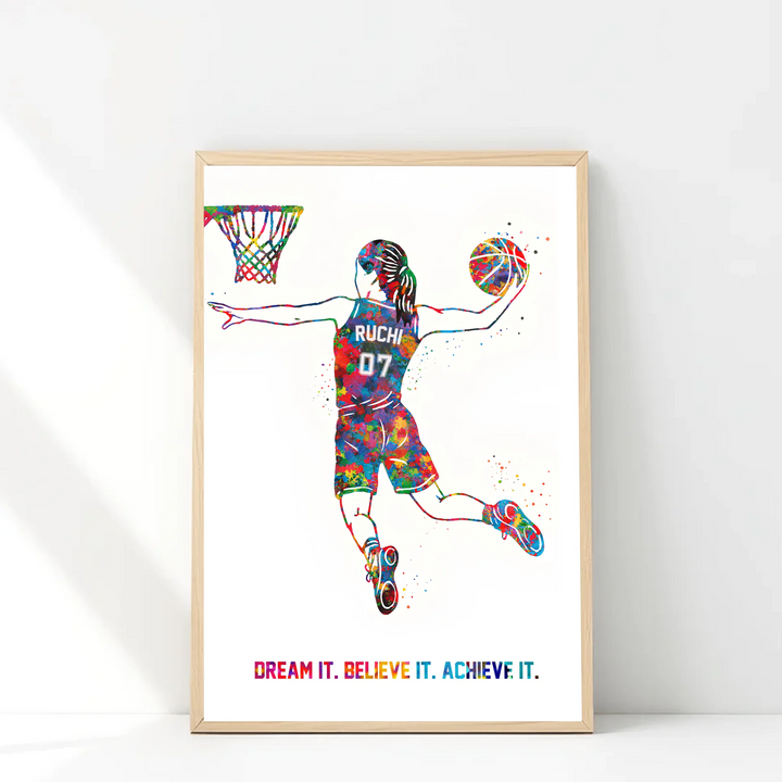 Basketball Player Girl Dunk Personalised Wall Art