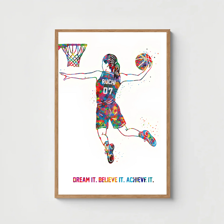 Basketball Player Girl Dunk Personalised Wall Art