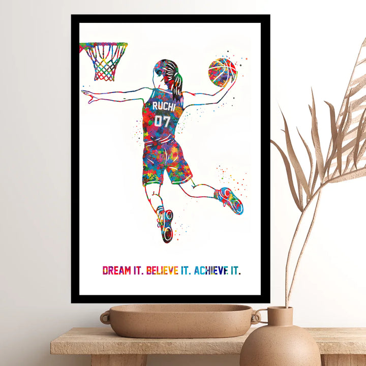 Basketball Player Girl Dunk Personalised Wall Art
