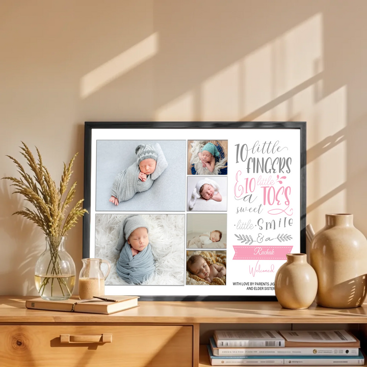 Personalised Baby Welcome Photo Collage – 6 Pictures