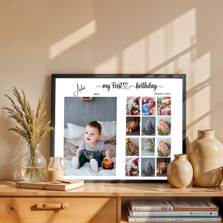 Personalised First Birthday Photo Collage – Baby’s First Year Keepsake Gift