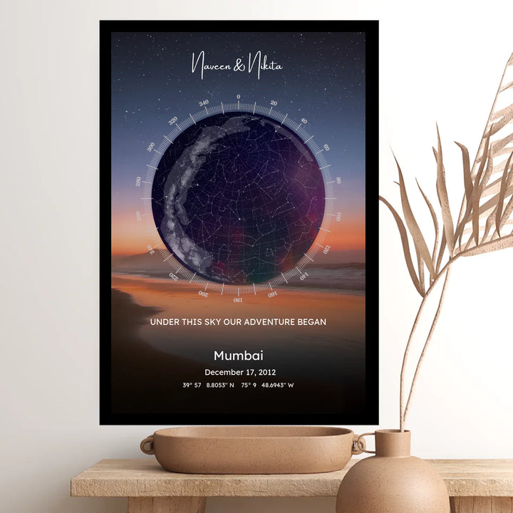 Custom Zodiac and Star Alignment with Scenic Beach Skyline