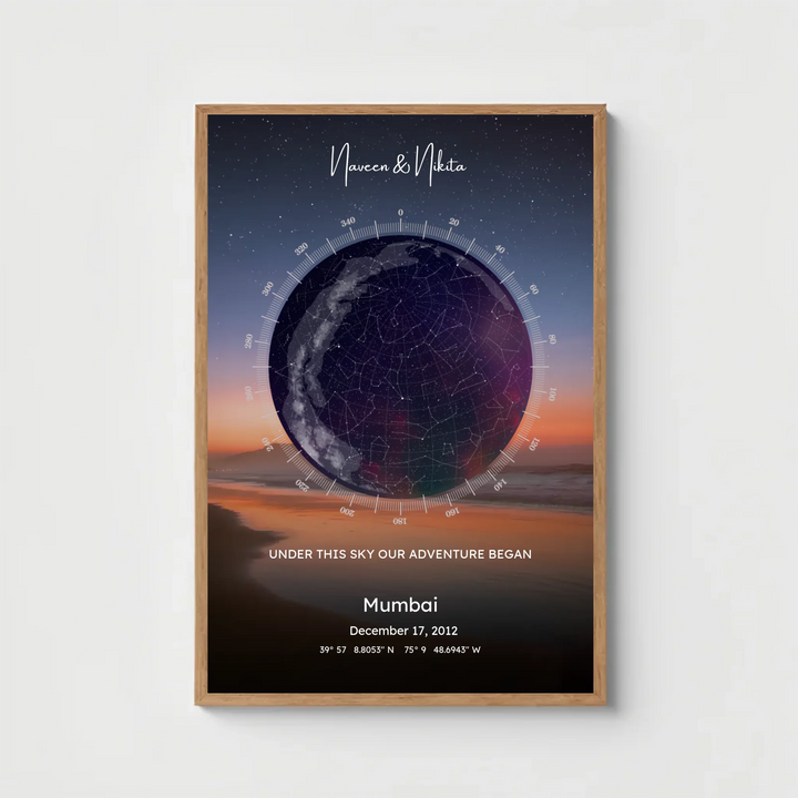 Custom Zodiac and Star Alignment with Scenic Beach Skyline