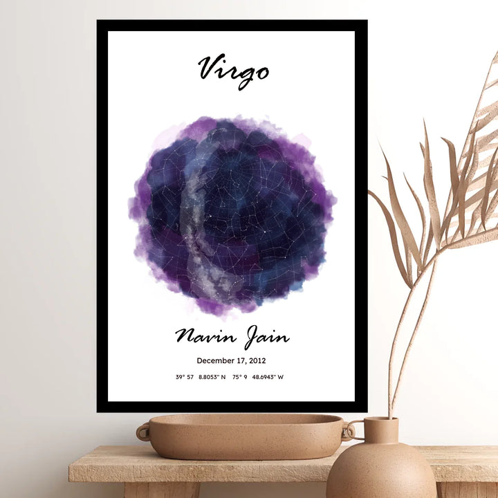 Personalised Zodiac & Star Position Framed Digital Painting