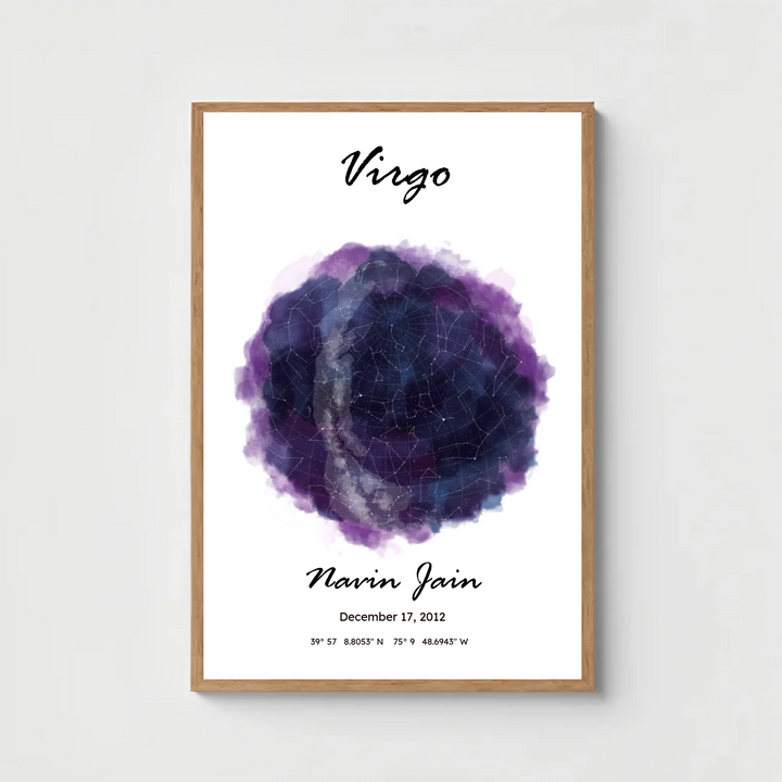 Personalised Zodiac & Star Position Framed Digital Painting