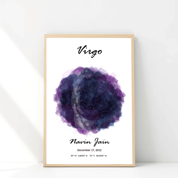 Personalised Zodiac & Star Position Framed Digital Painting