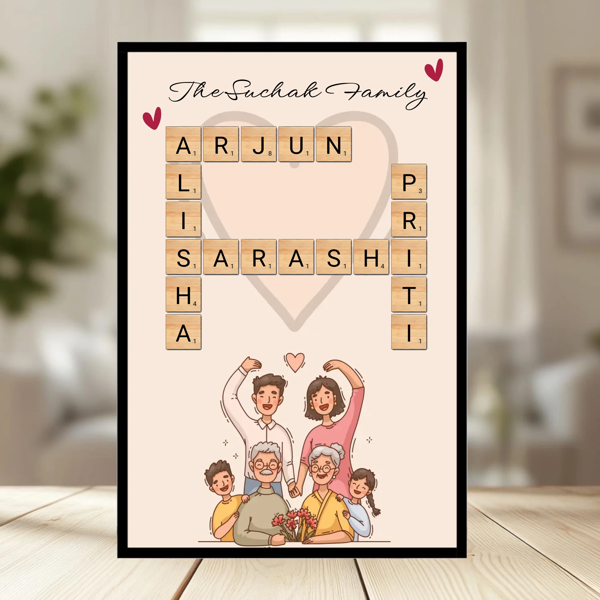 Family Crossword Puzzle Wall Frame wooden frame_ black